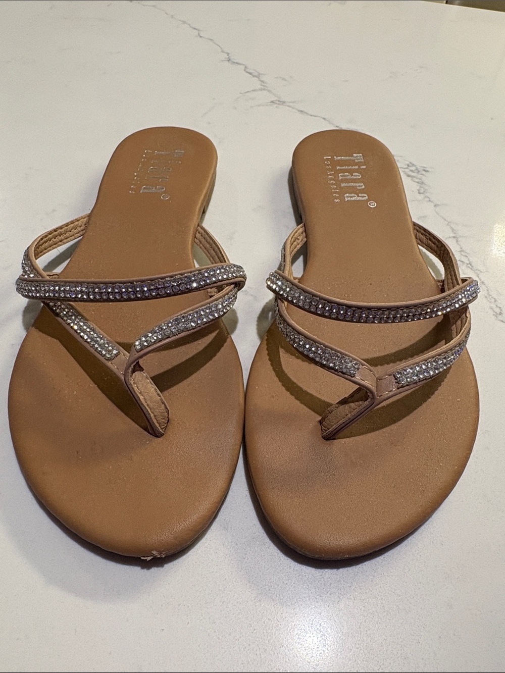 Tiara Tan Rhinestone Thong Sandals